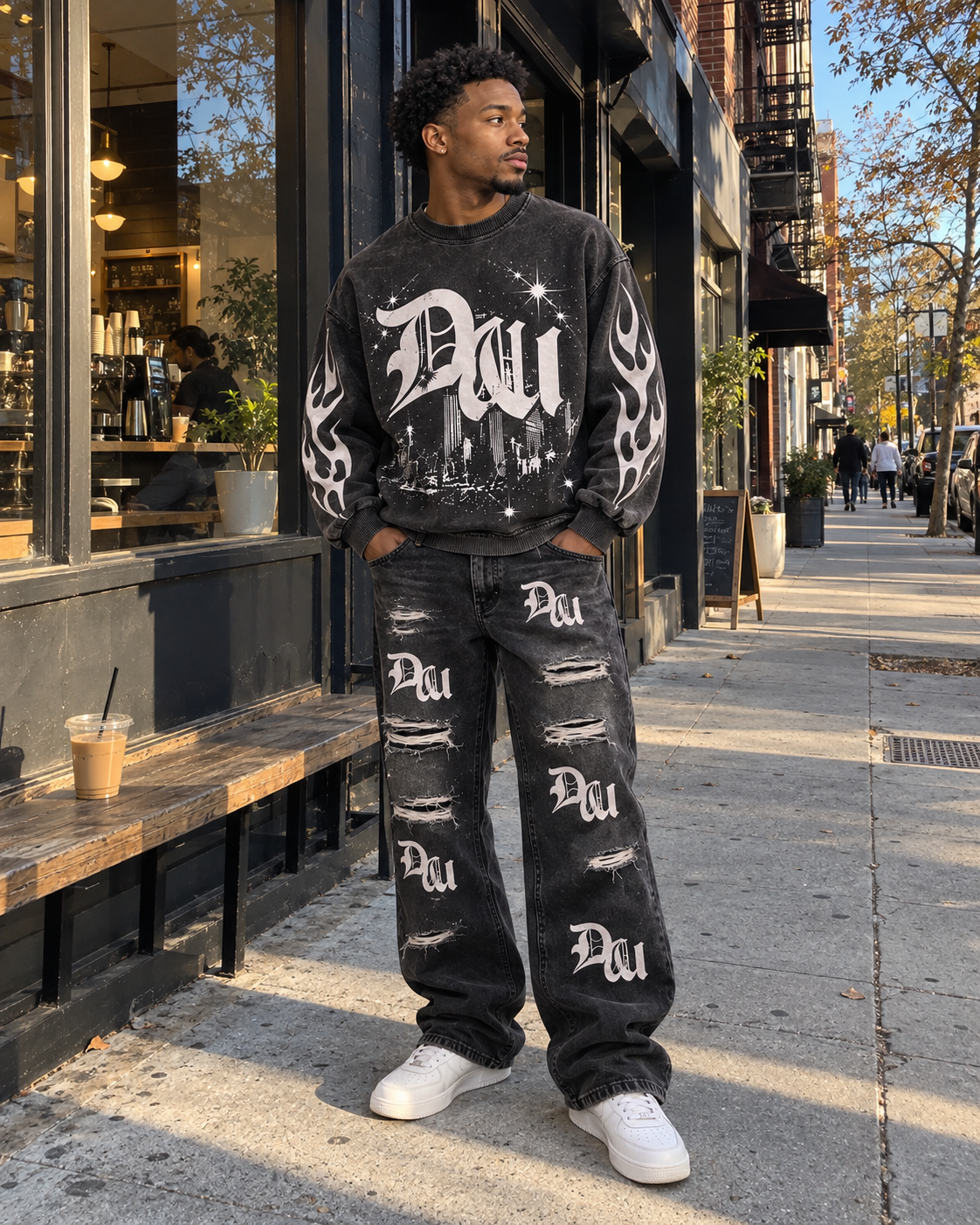 Black Worldwide Distressed Denim Jeans