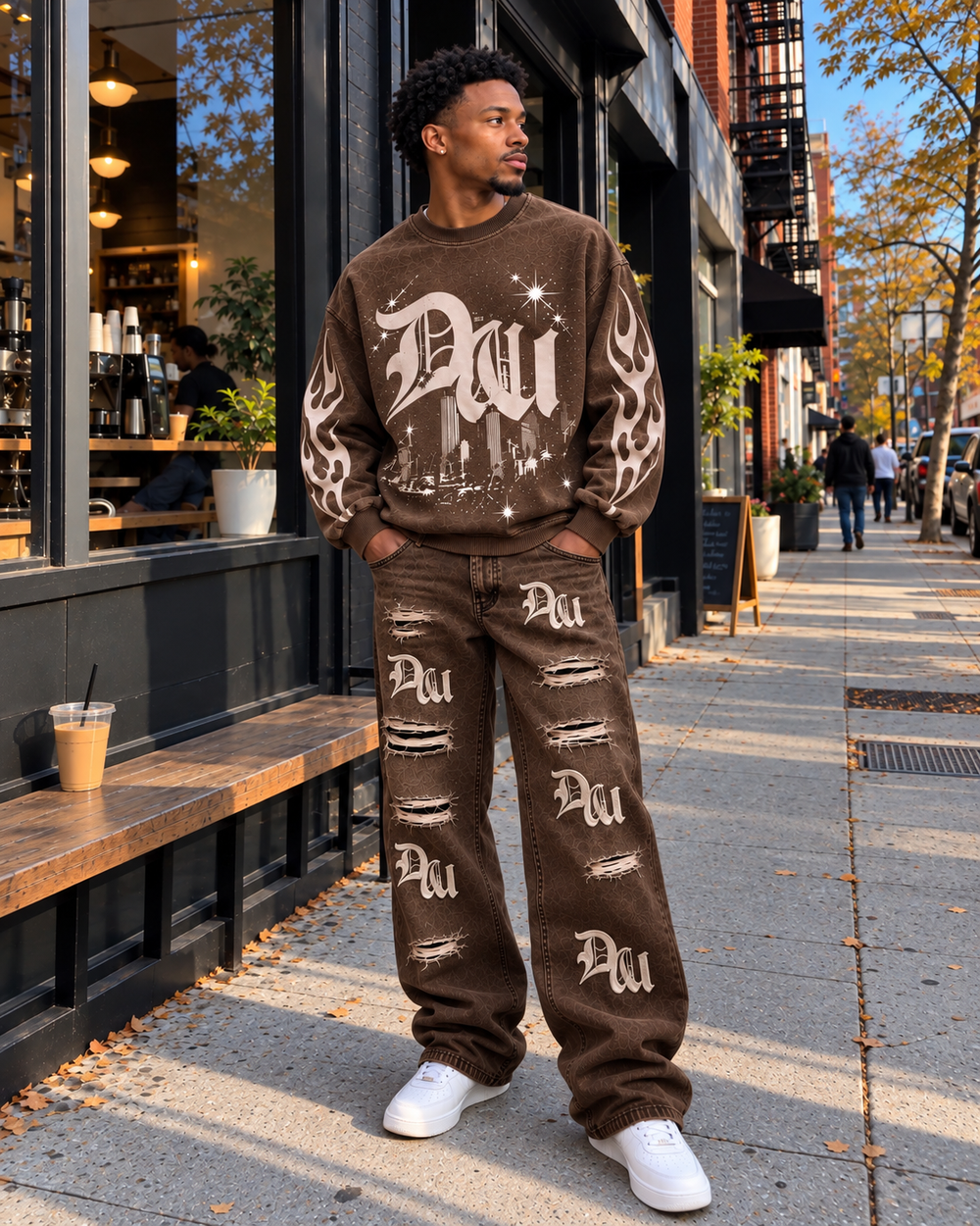 Brown Afterhours Sweater and Distressed Denim Jeans Bundle Set