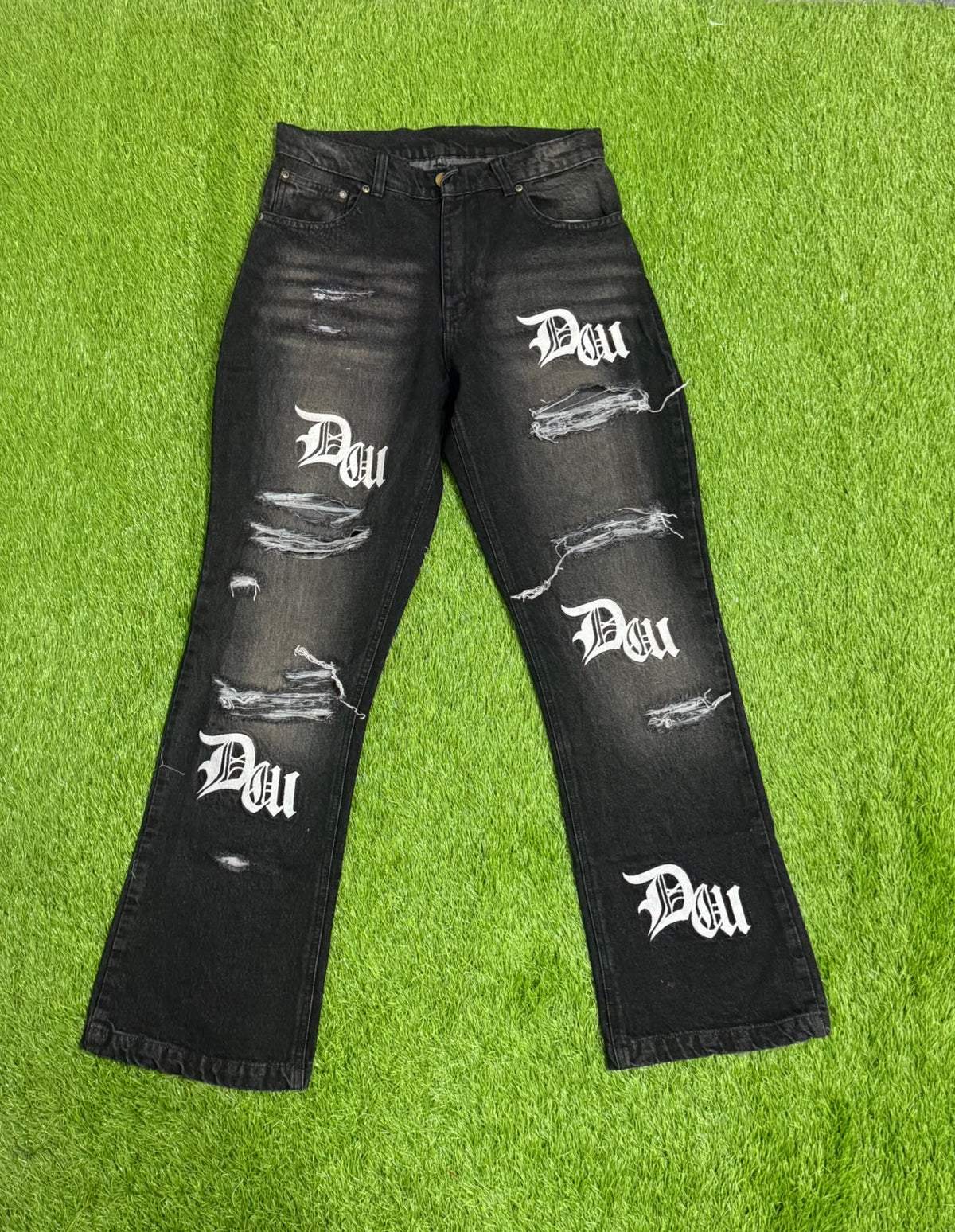 Black Worldwide Distressed Denim Jeans