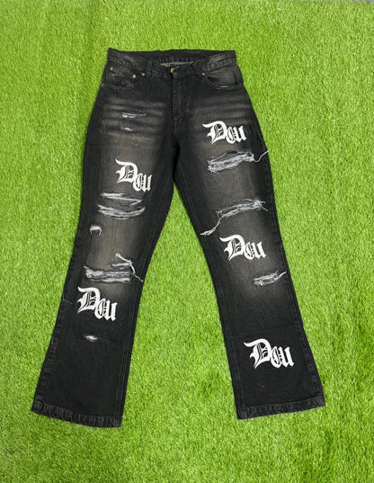 Black Worldwide Distressed Denim Jeans