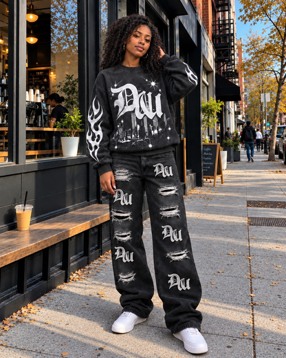 Black Worldwide Distressed Denim Jeans