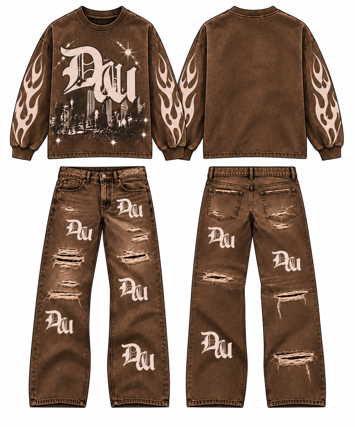 Brown Afterhours Sweater and Distressed Denim Jeans Bundle Set