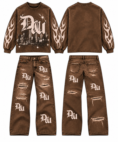 Brown Afterhours Sweater and Distressed Denim Jeans Bundle Set