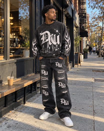 Black Worldwide Distressed Denim Jeans